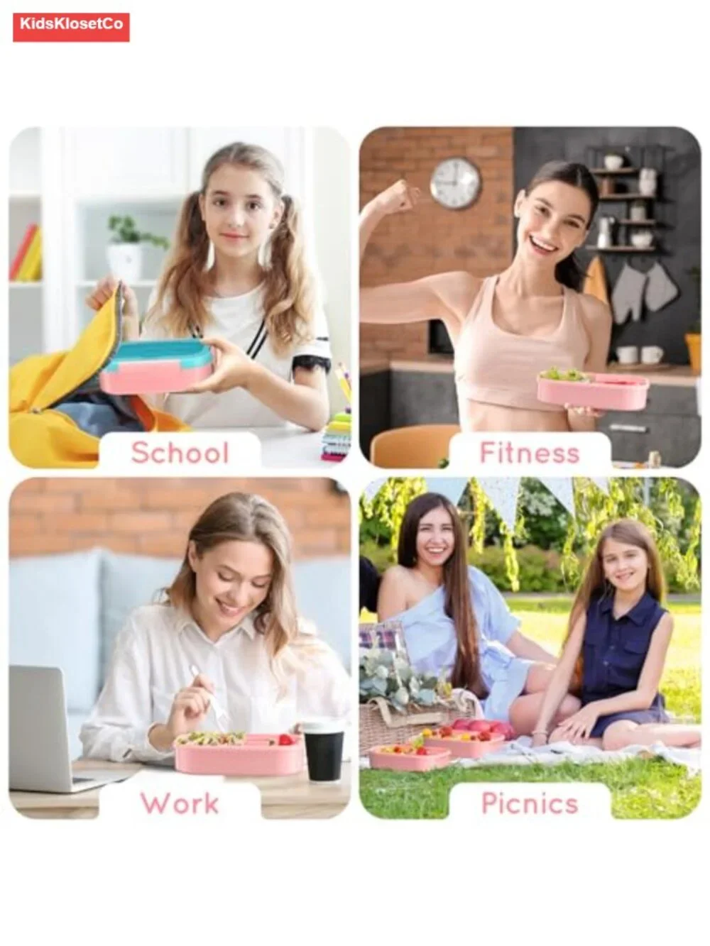 BPA Free Leak-Proof 4-Compartment Bento Lunch Box with Fork and Spoon